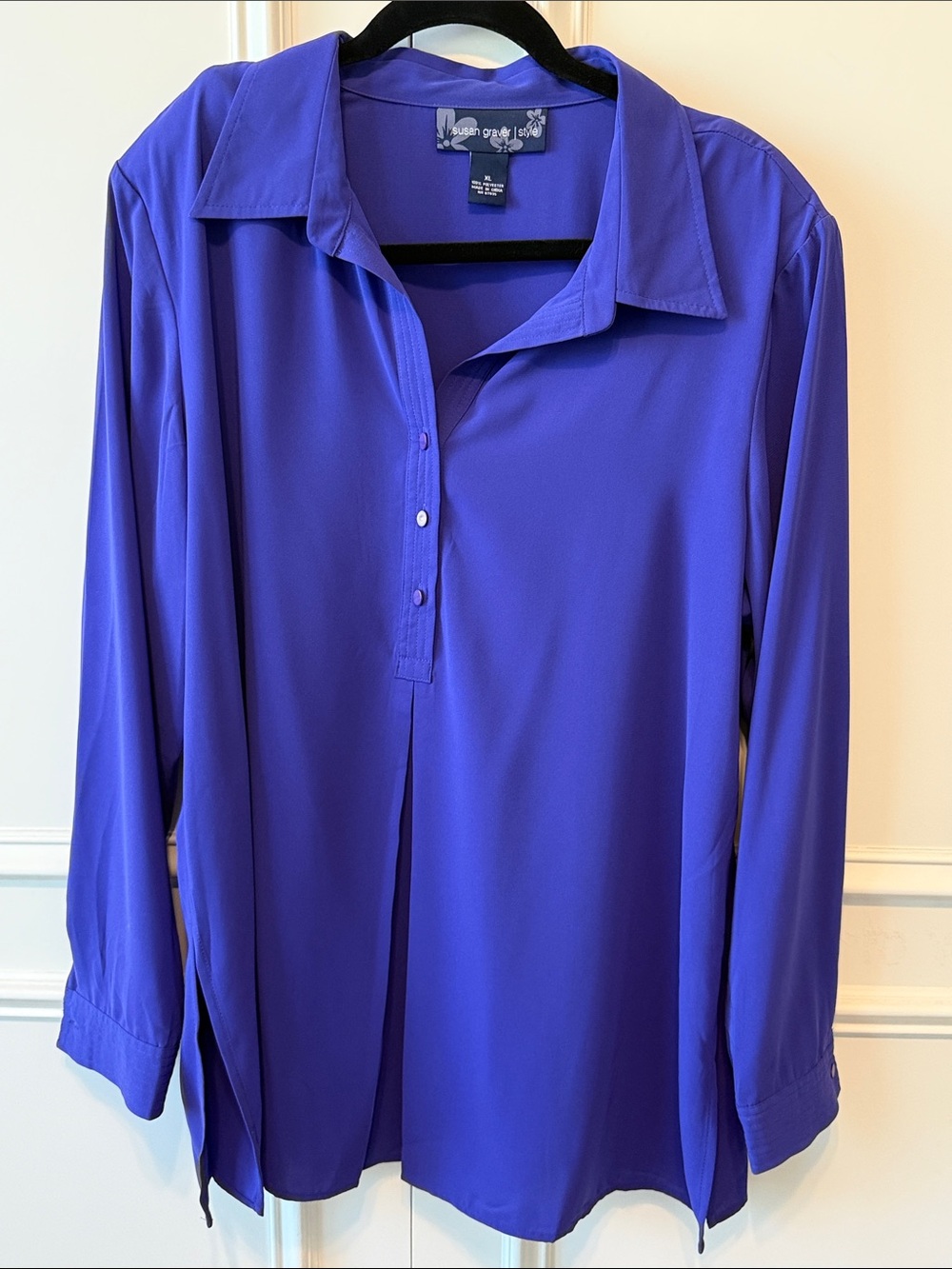 Susan Graver Royal Purple Button-Front Blouse